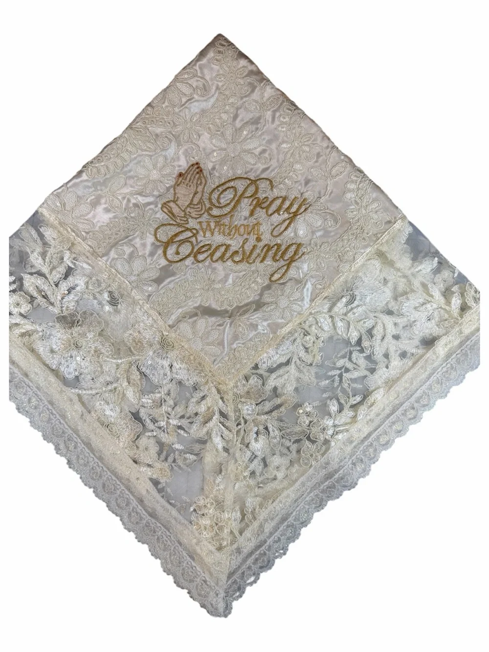 Elegant Handmade Embroidered Ivory Sequin Church Lap Scarf Ivory Sequin Lace